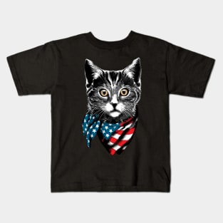 American Cat Wearing USA Flag Scarf Kids T-Shirt